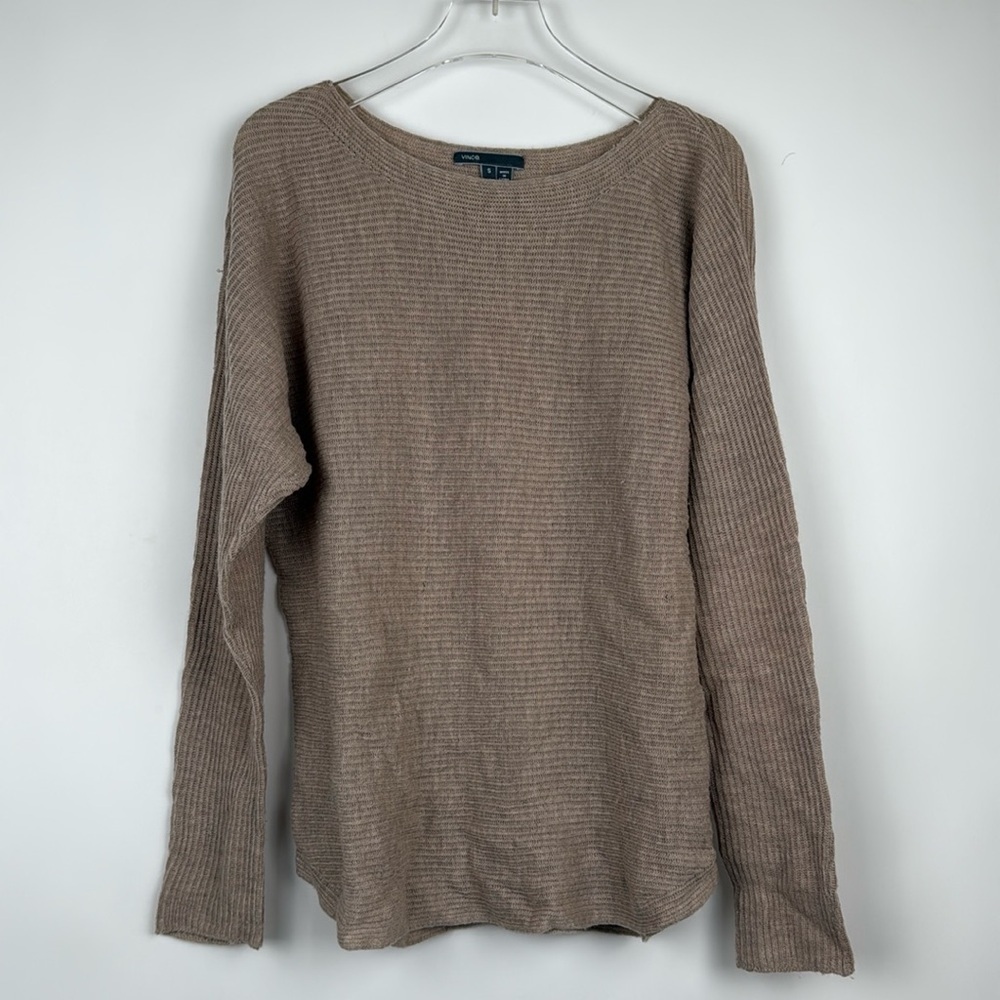 Vince Ribbed Knit Wool Cashmere Boat Neck Sweater Oatmeal / Beige Size Small